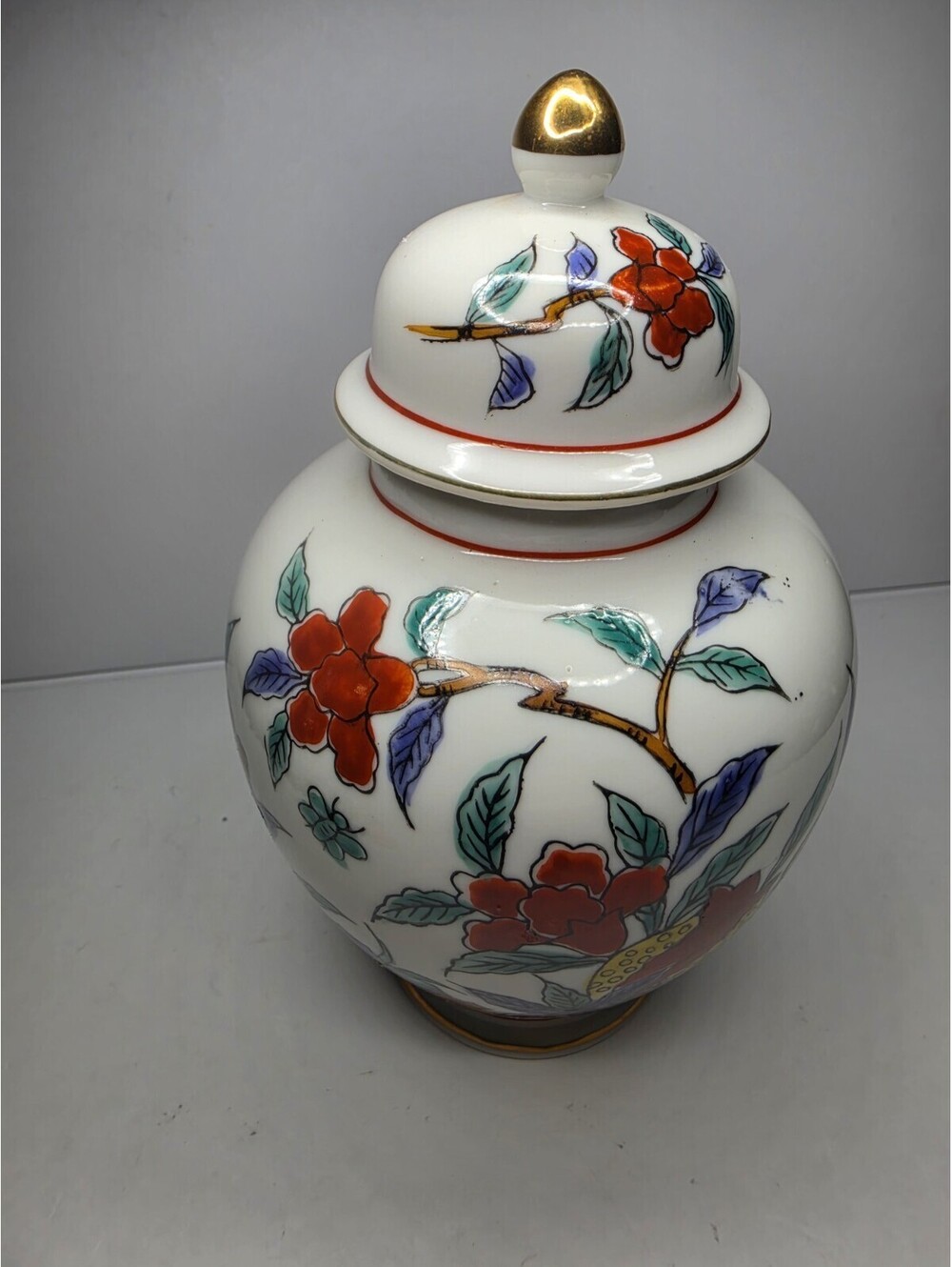 Vintage Andrea by Sadek Hand Painted Porcelain Floral Ginger Jar Lidded Japan